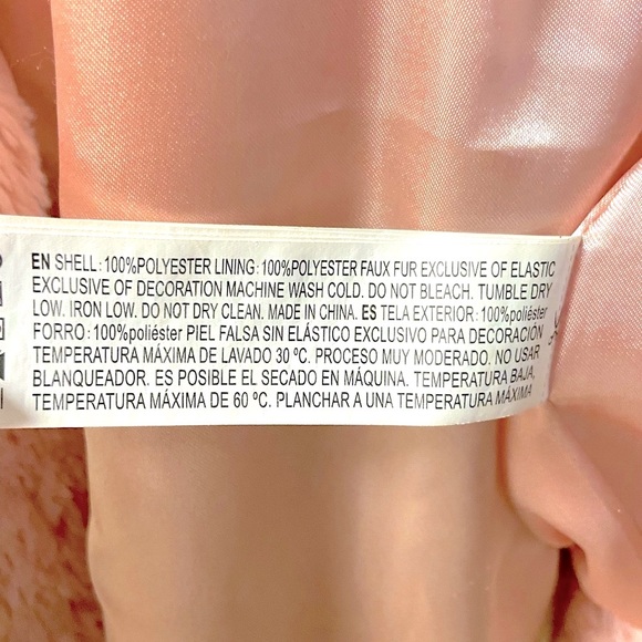 F21 Pink Faux Fur Hooded Jacket w/Black Trim and Satin Lining Medium - Picture 4 of 13